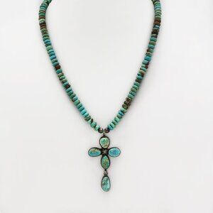 Ruth Ann Begay Native American Silver Turquoise Cross Pendant Necklace